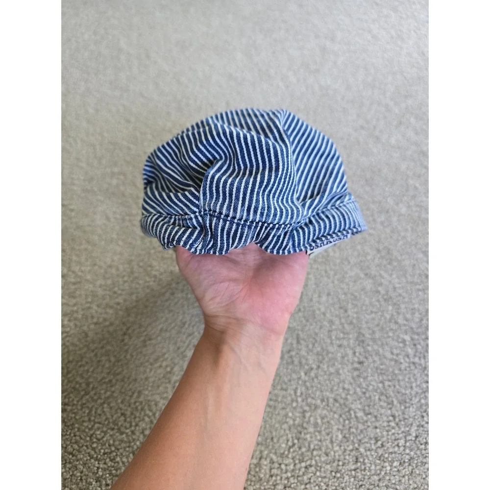 OshKosh Bgosh Kids Hickory Stripe Engineer Hat 90s Blue White Conductor Cap 4-7